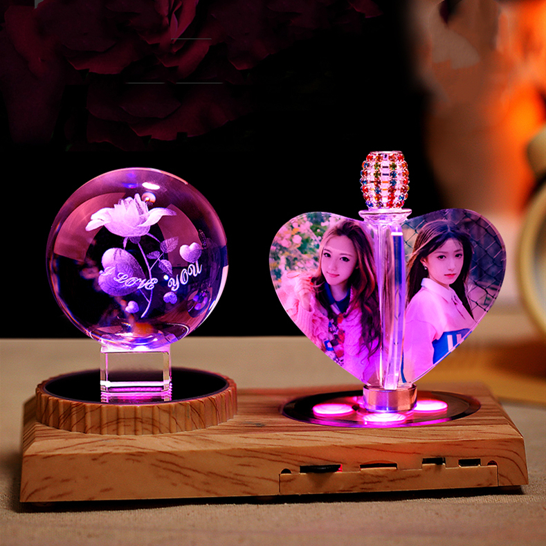 Bluetooth - Lampada fotografica personalizzata con sfera di cristallo rosa