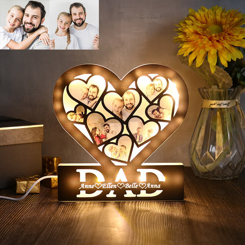 Lampada acrilica personalizzata a forma di cuore con foto di papà