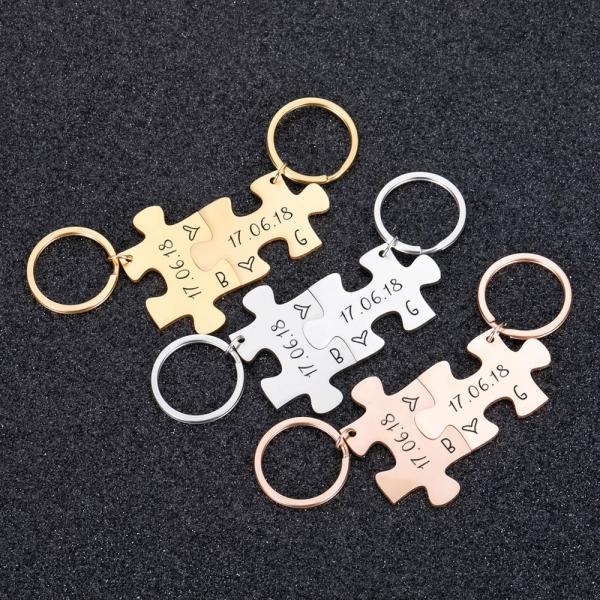 Portachiavi coppia - Portachiavi puzzle personalizzato con data e due  iniziali per lui e lei